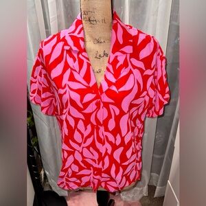 Red and Pink Button Down Shirt S